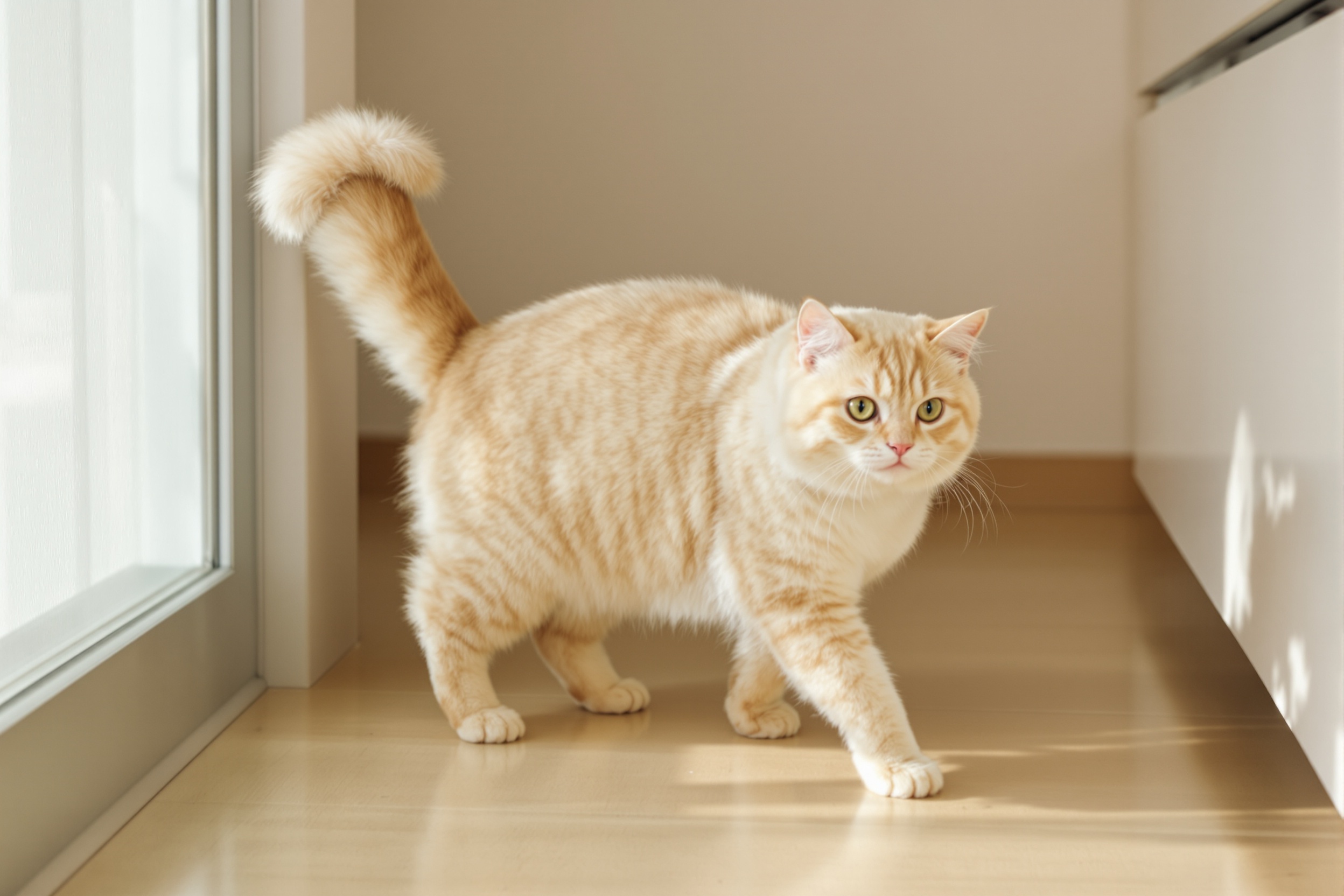 A British Shorthair walking with upright tail - Ximeow Cattery Singapore