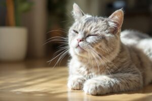 A British Shorthair cat giving a slow blink - the cat kiss - Ximeow Cattery Singapore
