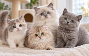 Group-of-premium-breed-kittens-sitting-together-indoors